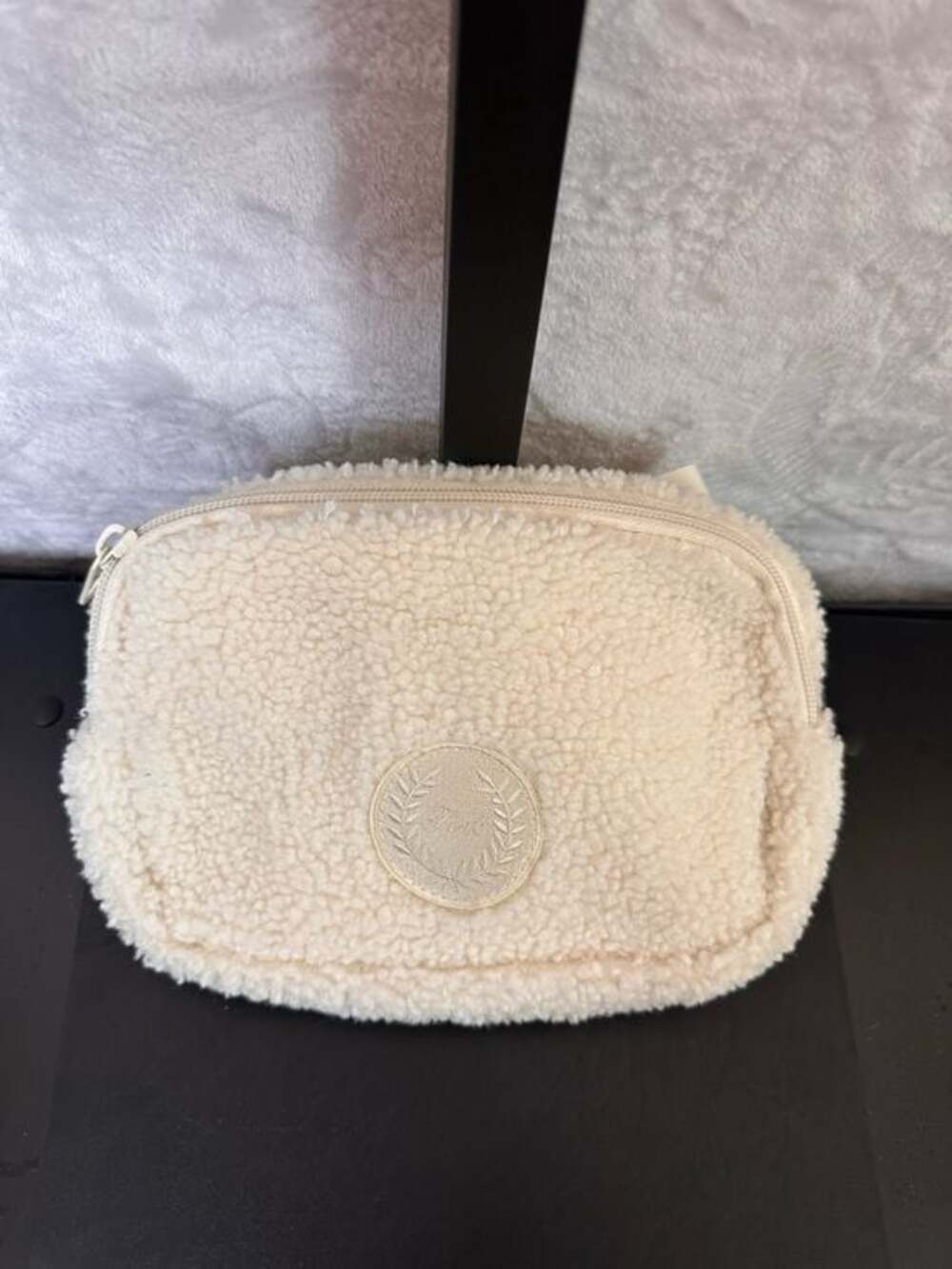 PINK Victoria's Secret Cream Faux Shearling Zip Pouch